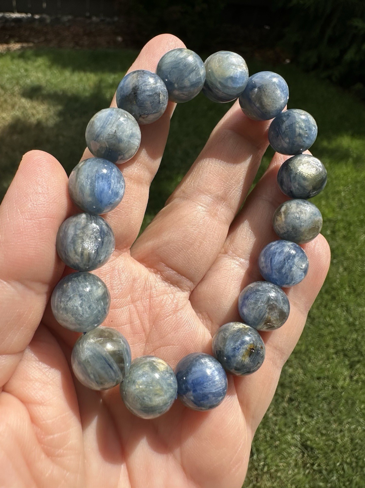 12mm Natural Blue Kyanite With Mica Inclusion Bracelet