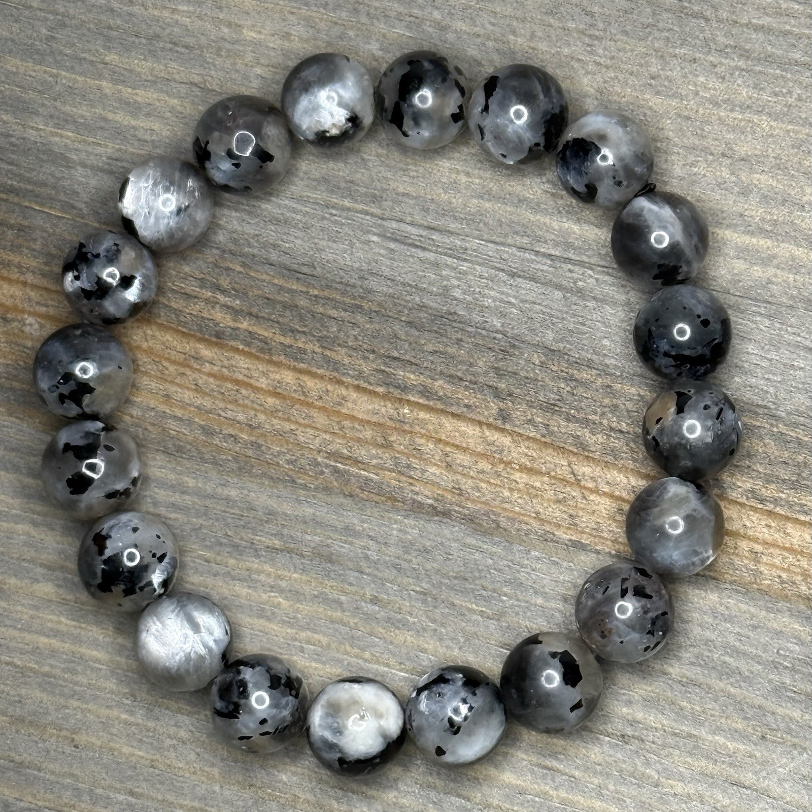Natural Black Skeletal Moonstone 9mm Genuine Gemstone Bracelet