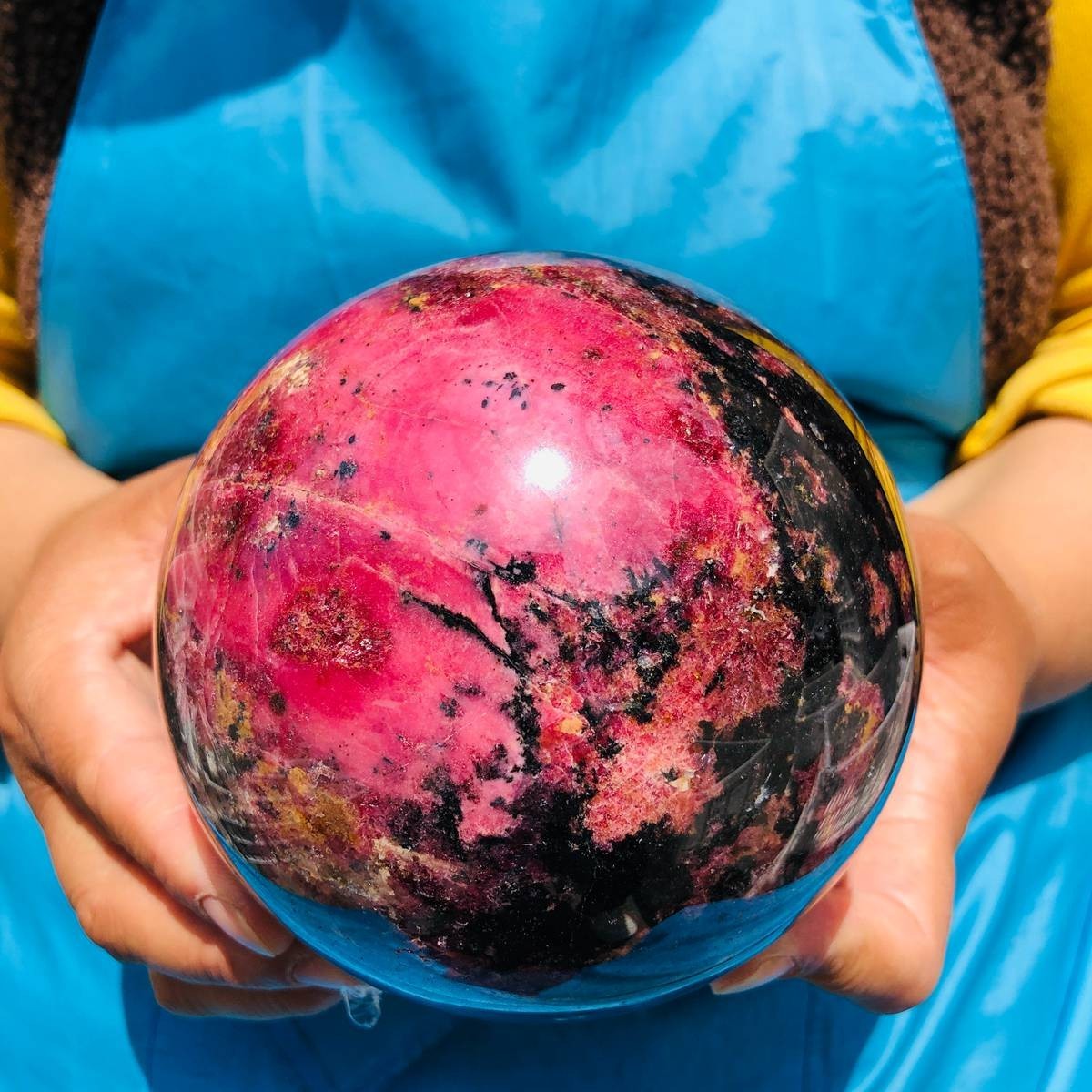 5.85 LB Natural Rhodonite Crystal Sphere Pink Black Healing Gem Stone 4777