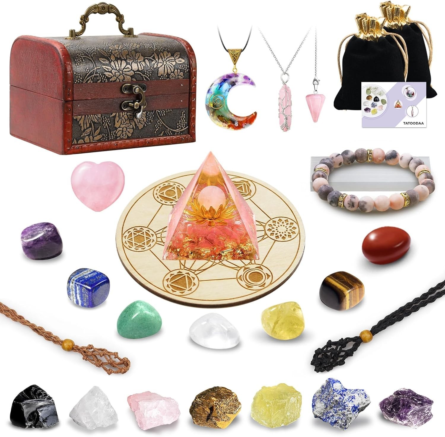 28-Piece Natural Crystal Healing Set – Selenite, Chakra Stones & Gifts for Women