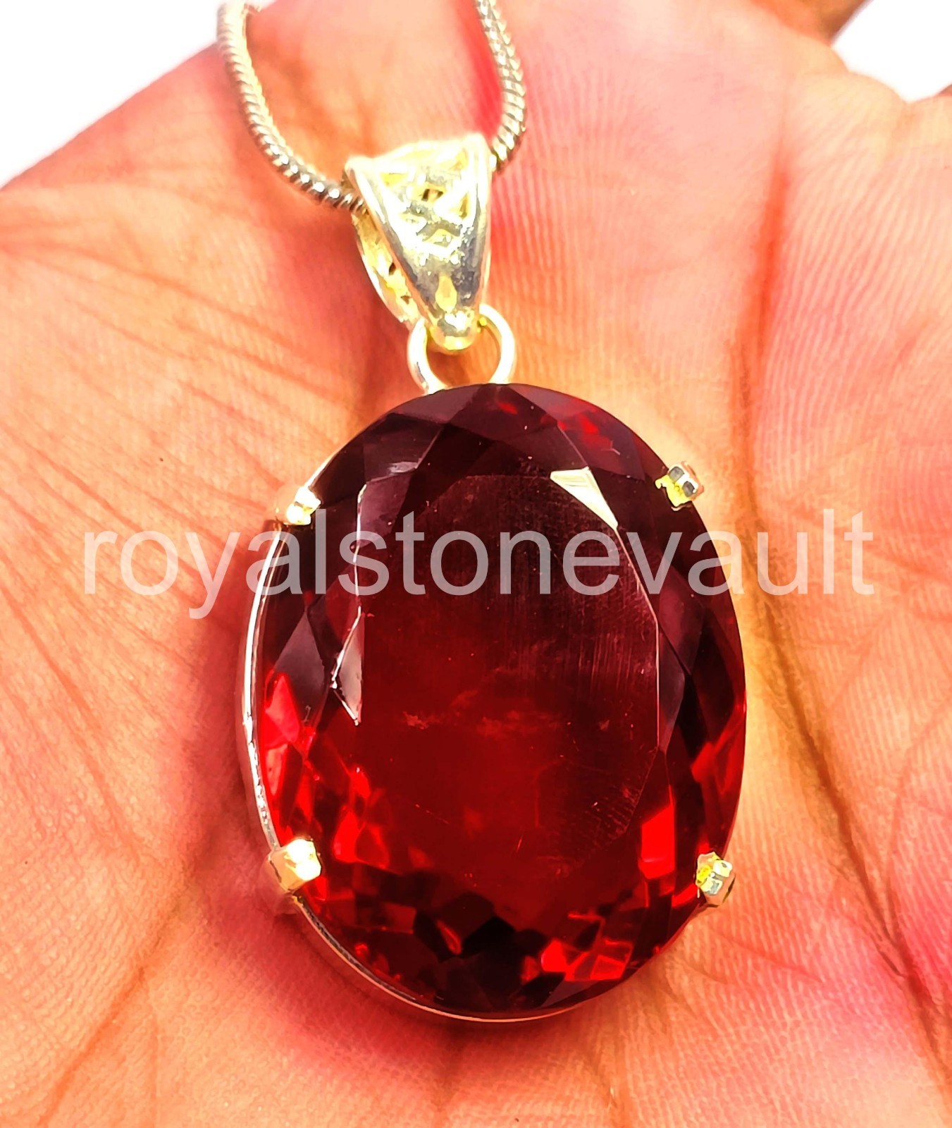 92.00 CT Natural Red Ruby Oval 925 Solid Silver Pendant Free Chain IGL Gems 6FHQ