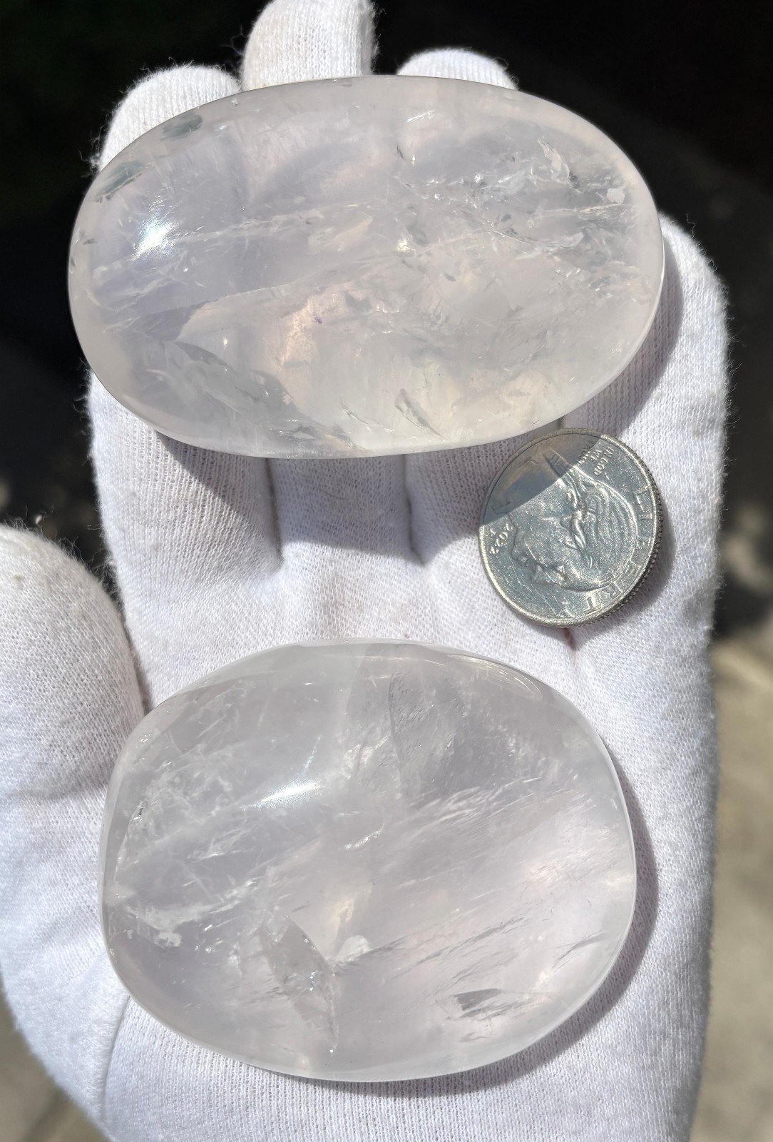 USA SALE 286g LOT 2 LARGE-R GIRASOL QUARTZ PALMSTONES PALM STONES PALM STONE