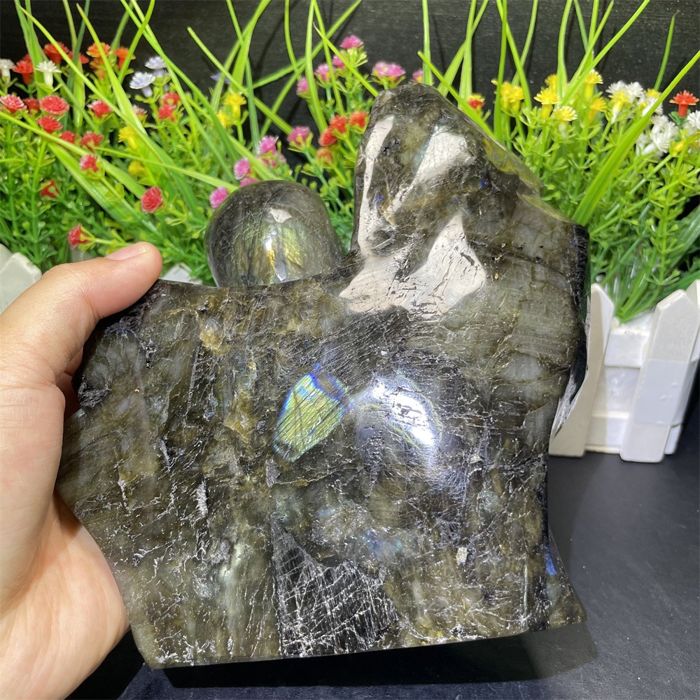 4.8LB 6.6″ Natural Labradoritee Skeleton Statue Crystal Reiki Carving Home Decor
