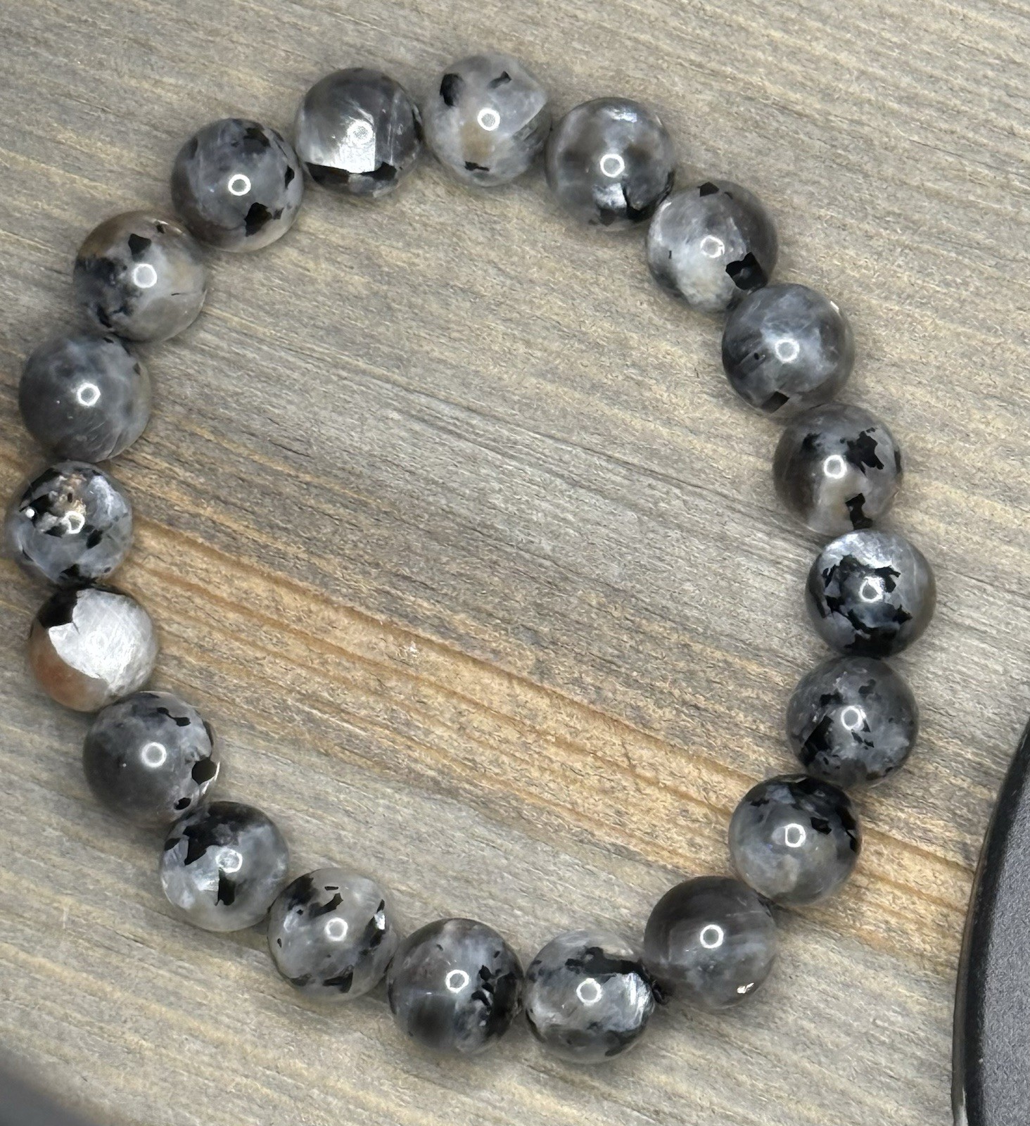 Natural Black Skeletal Moonstone 9mm Genuine Gemstone Bracelet