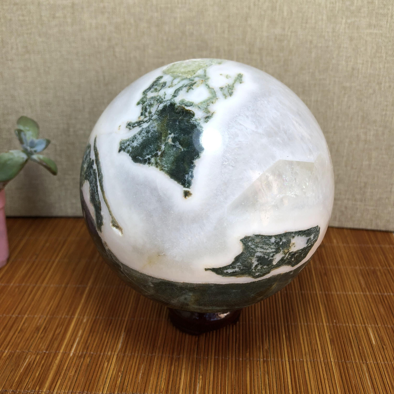 110mm NATURAL moss agate Crystal sphere Hand polished/rough Ball 2.13kg A3775
