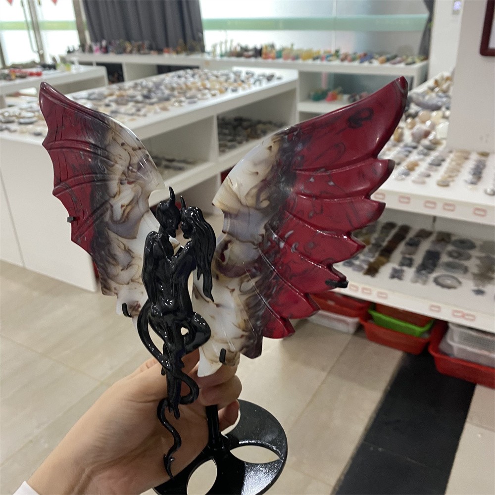 1.2LB 9.4″ Red Agate Butterfly Statue Crystal Reiki Carving Quartz Heal Decor