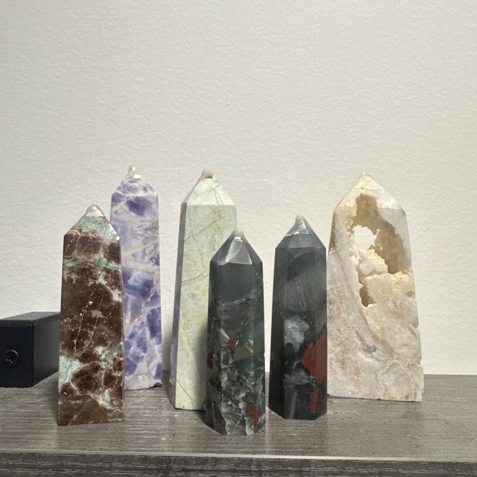 Various Materials Crystal Tower Set Of Six 3”-4.75”