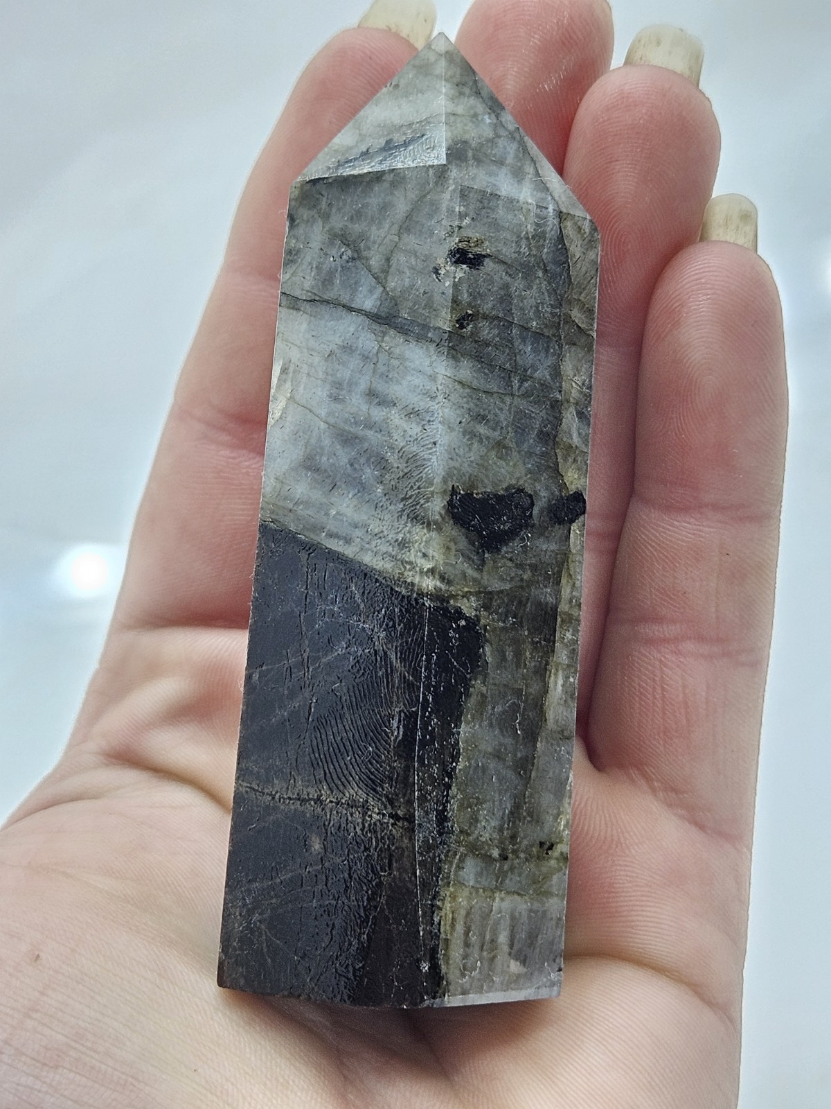 Flashy Labradorite Crystal Obelisk – High Polish Spectrolite Statement Piece