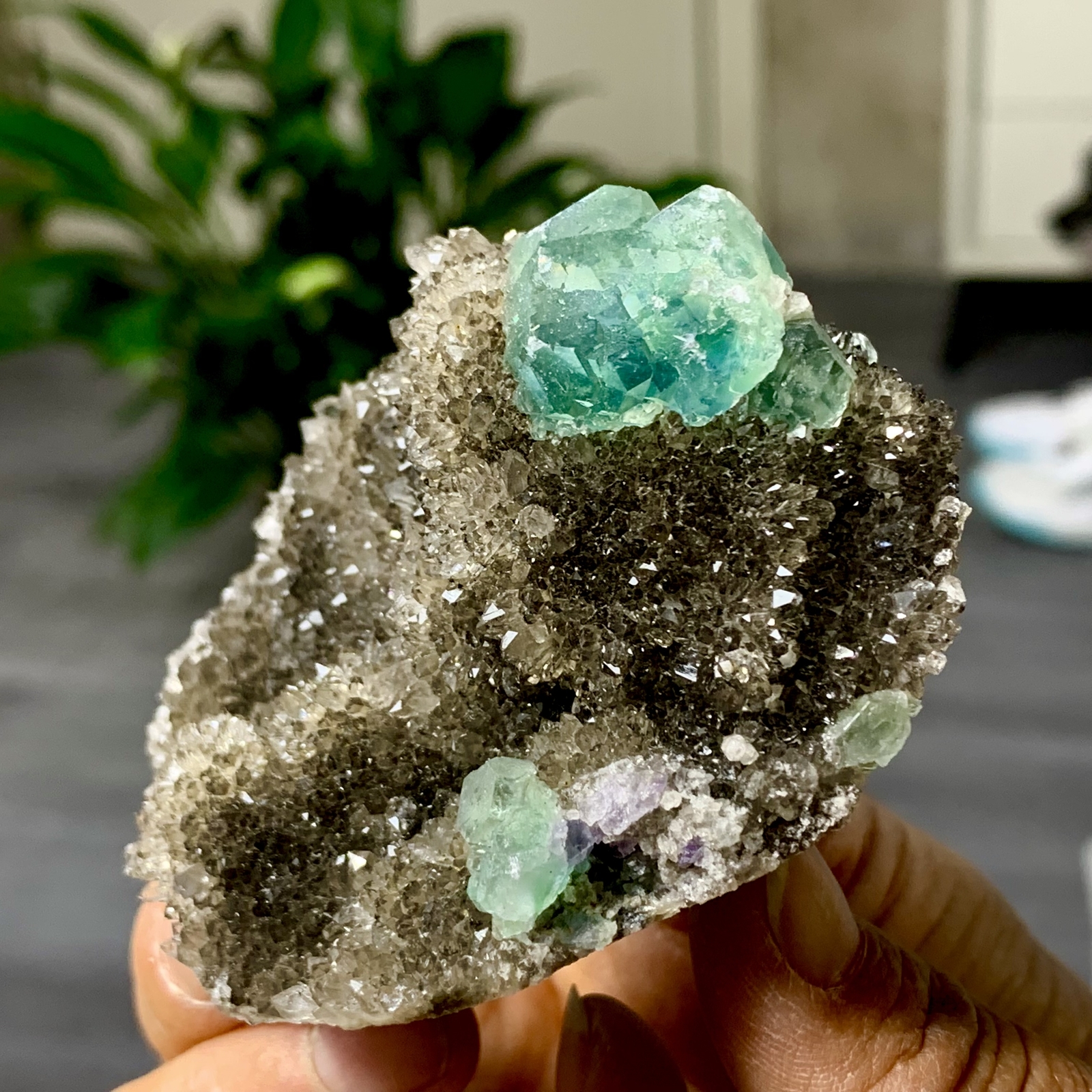 163G Rare Transparent blue-green Cube Fluorite Mineral Crystal Specimen/China