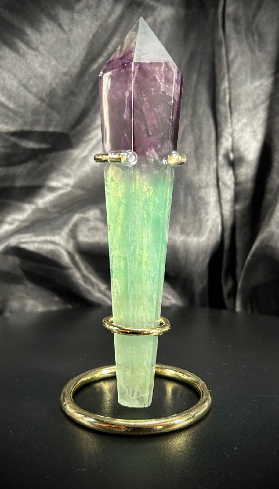 6″ Rainbow Fluorite Wand With Metal Stand 6oz (170 grams)