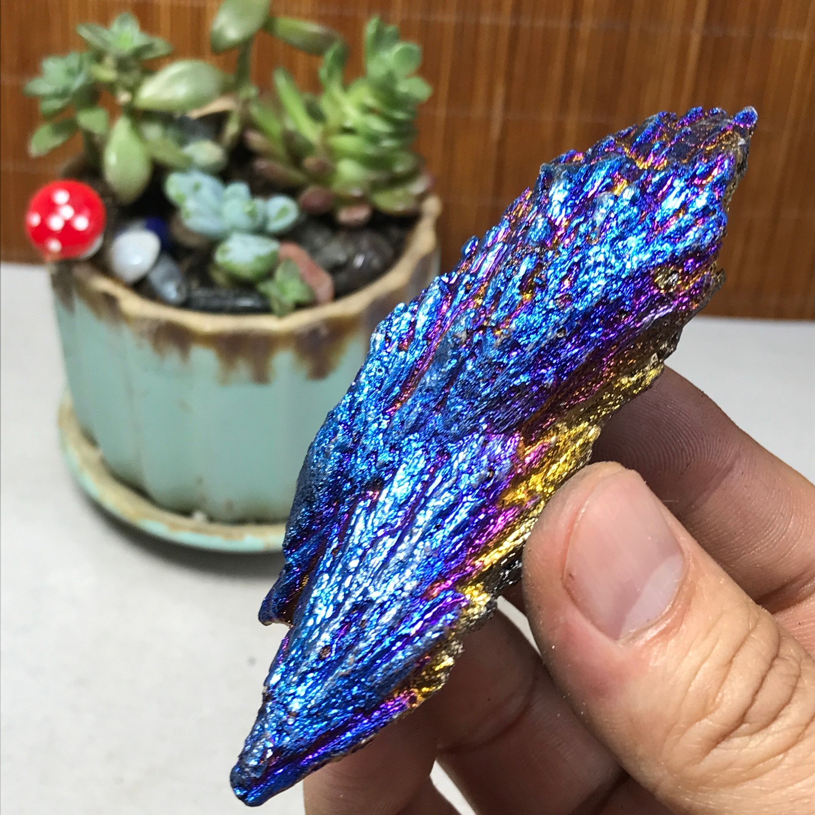 electroplated rainbow tourmaline rutilated uncut crystal specimen 62g A5567