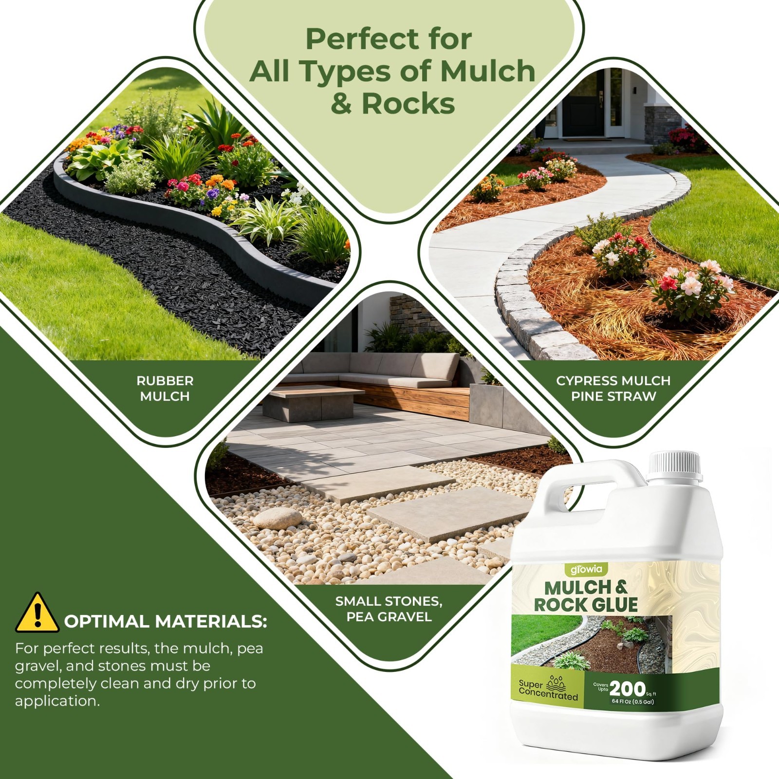 Fast-Drying Mulch & Rock Glue – 0.5 Gallon for Landscaping, Covers 200 sqft, Non