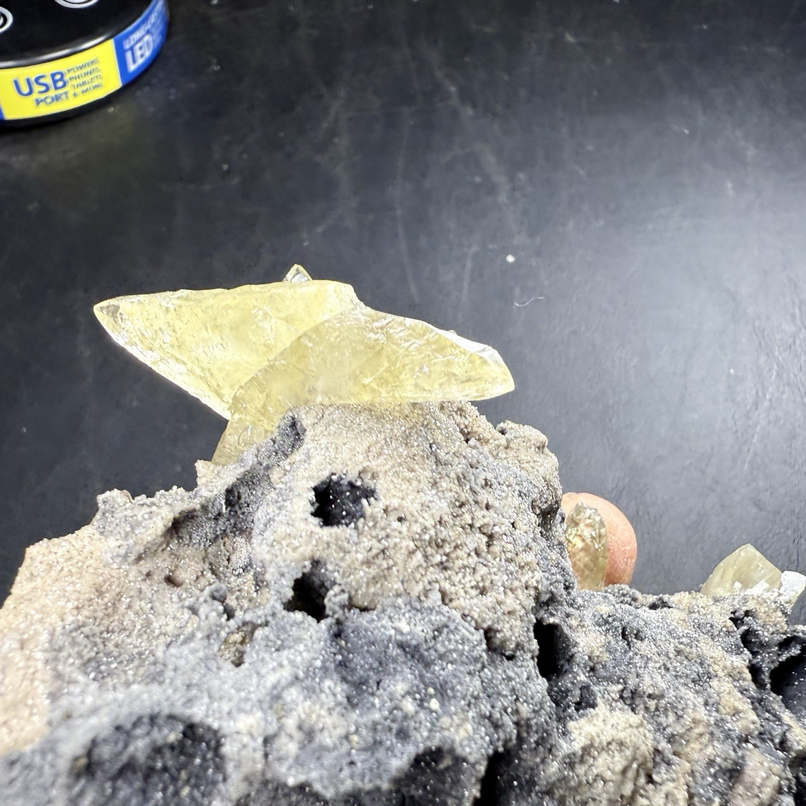 Golden Calcite Crystals on Chalcopyrite Pyrite Matrix / Missouri