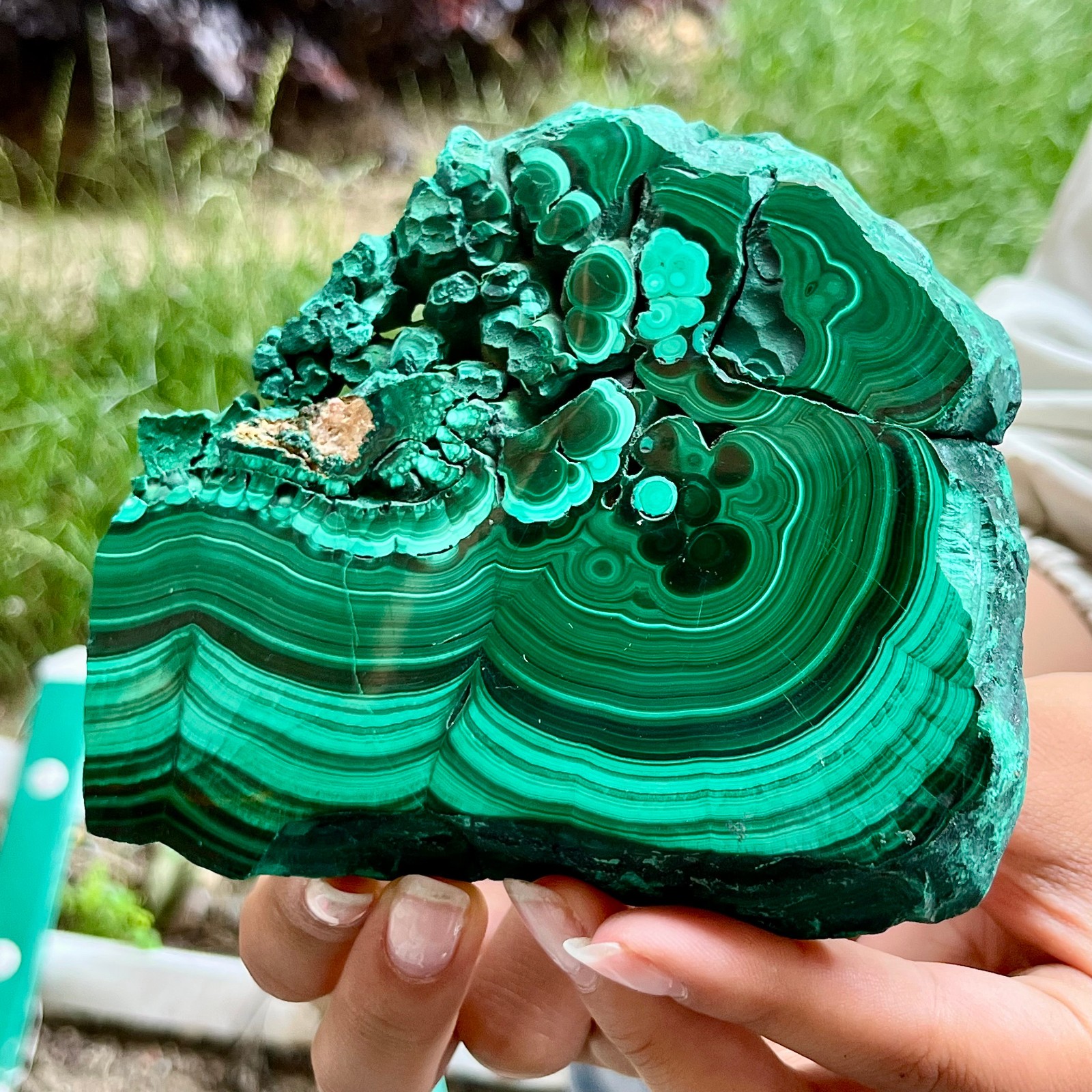 525 g Malachite Polished Slab Green Banded Agate Look Mineral Specimen Reiki