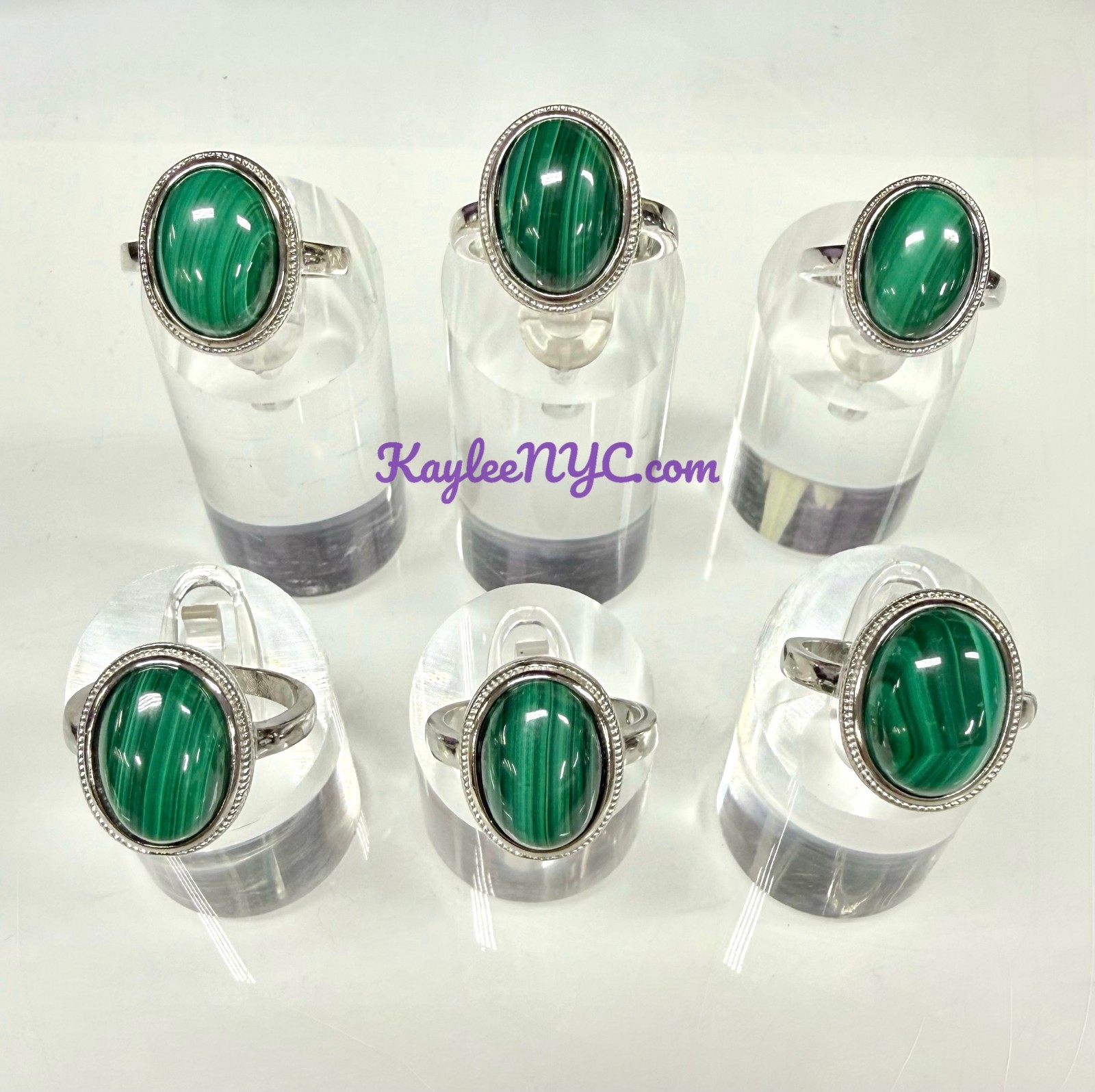 Wholesale Lot 7 Pcs Natural Malachite White Bronze Rings Crystal