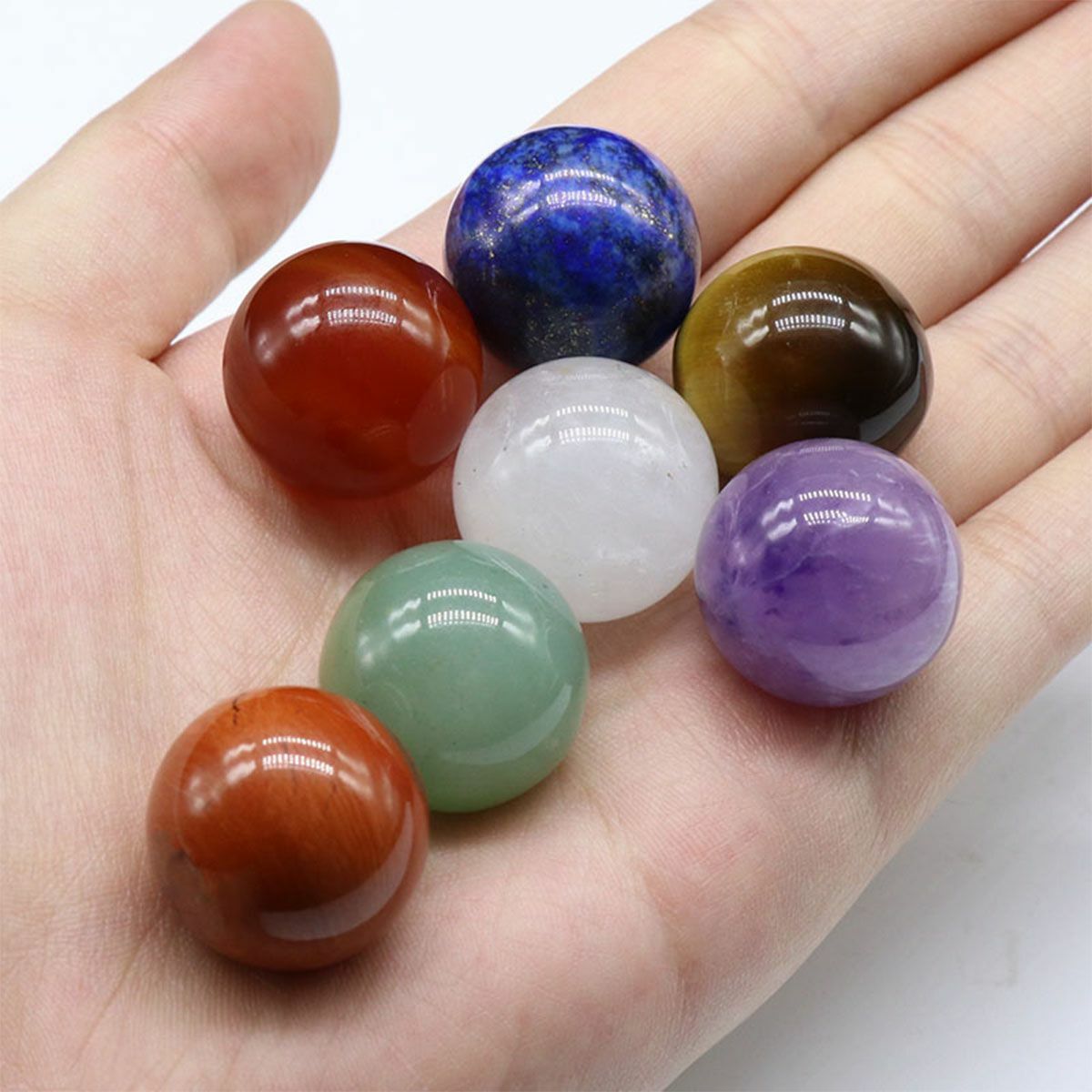Healing 7Pcs Chakra Engraved Symbols Crystal Palm Worry Stones Set Reiki Energy