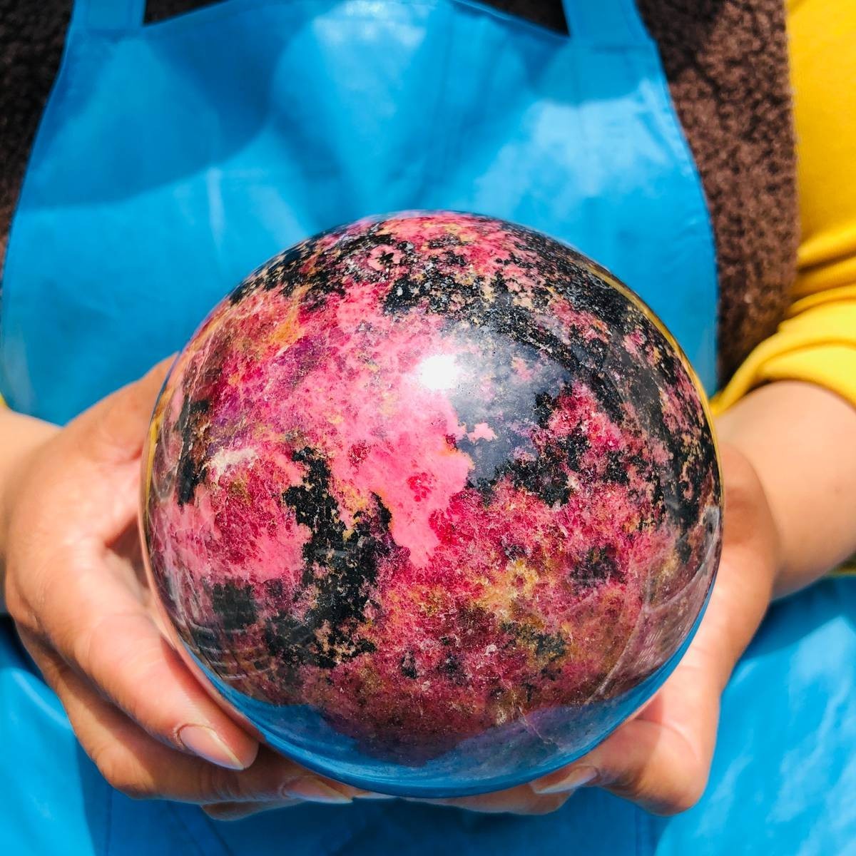 5.85 LB Natural Rhodonite Crystal Sphere Pink Black Healing Gem Stone 4774