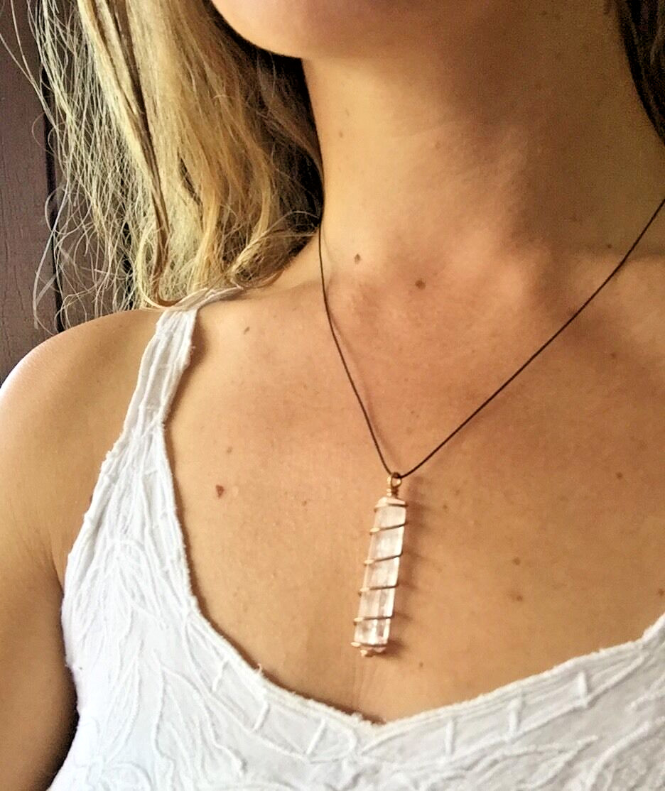 Natrolite Crystal Necklace Hand Wrapped in Copper! Synergy 12 Natrolite Pendant