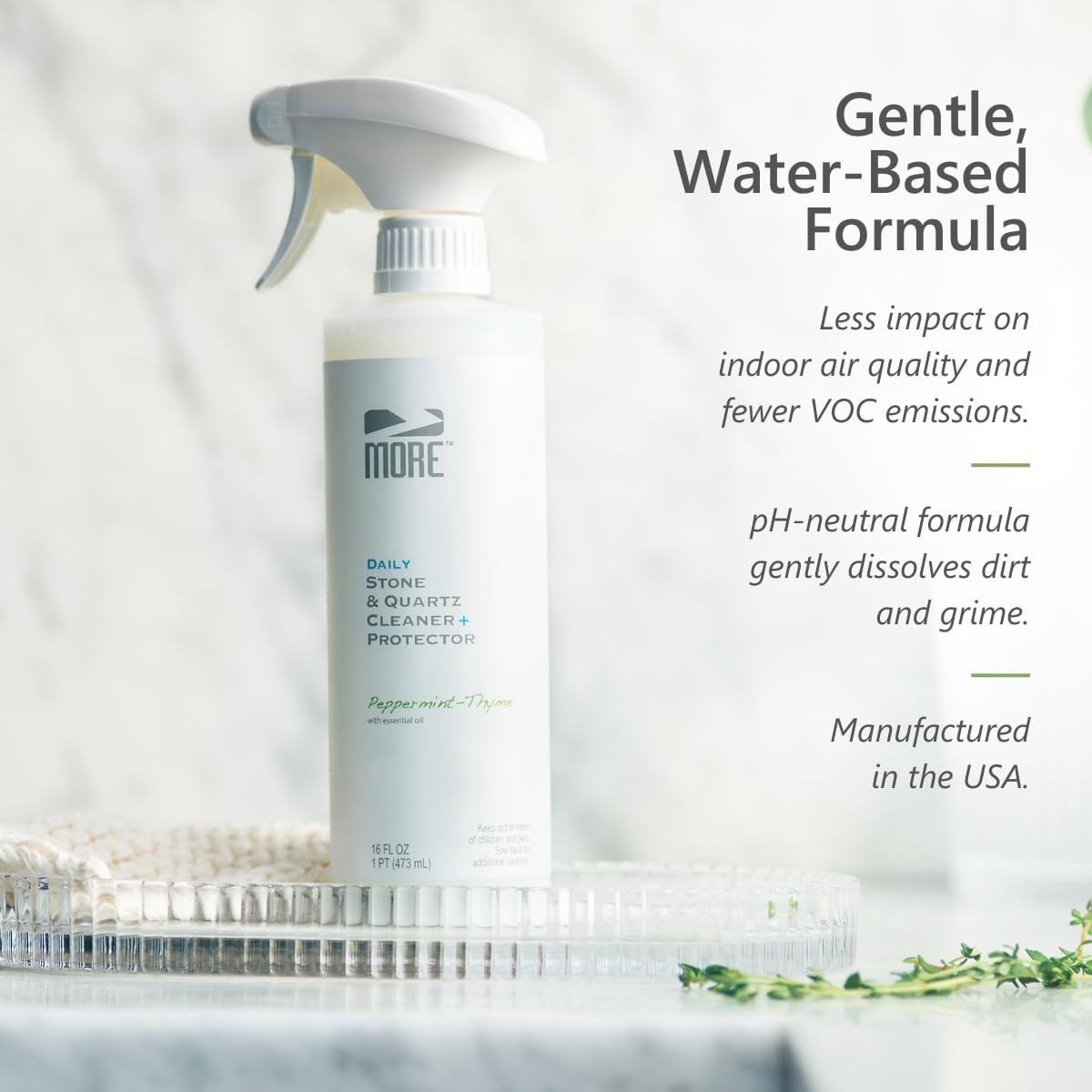 MORE Stone & Quartz Cleaner + Protector – Water-Based Surface Spray – Granite, Q
