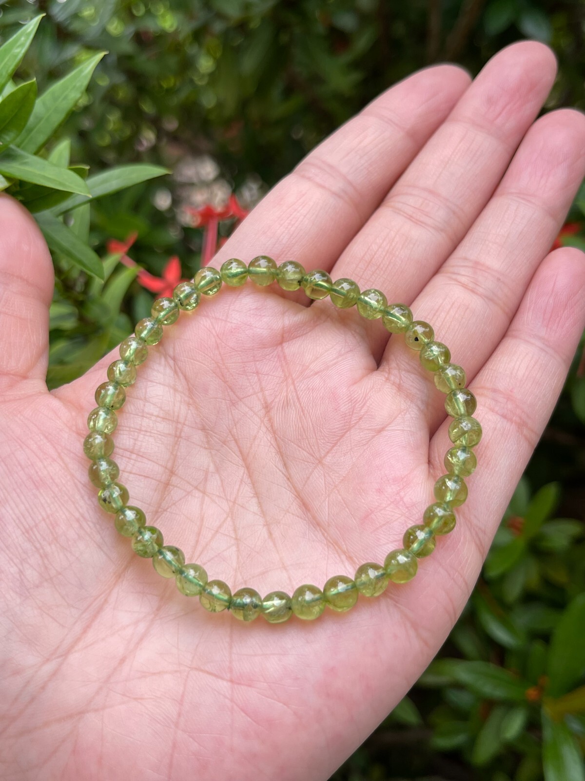 Grade A++ Peridot Crystal Bead Bracelet 4-6mm, Genuine Peridot Gemstone Bracelet