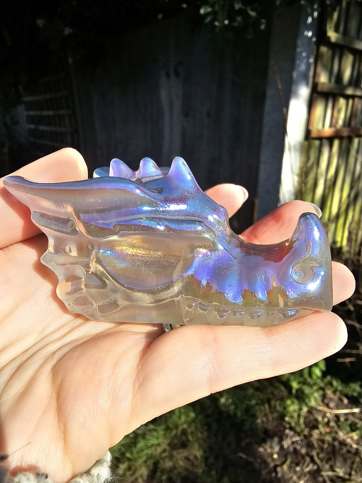Angel Aura Clear Quartz Rainbow crystal Dragon Head Skull 160g 7.5x4x3.6cm