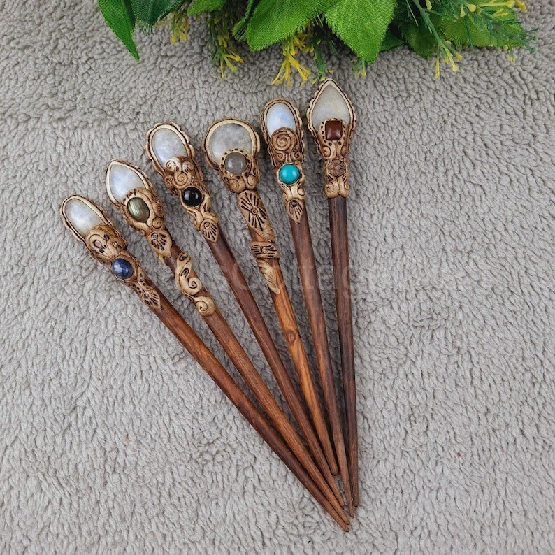 Rainbow Moonstone Cabochon hair Stick, Polymer Clay Hair Sticks, Birthday Gift