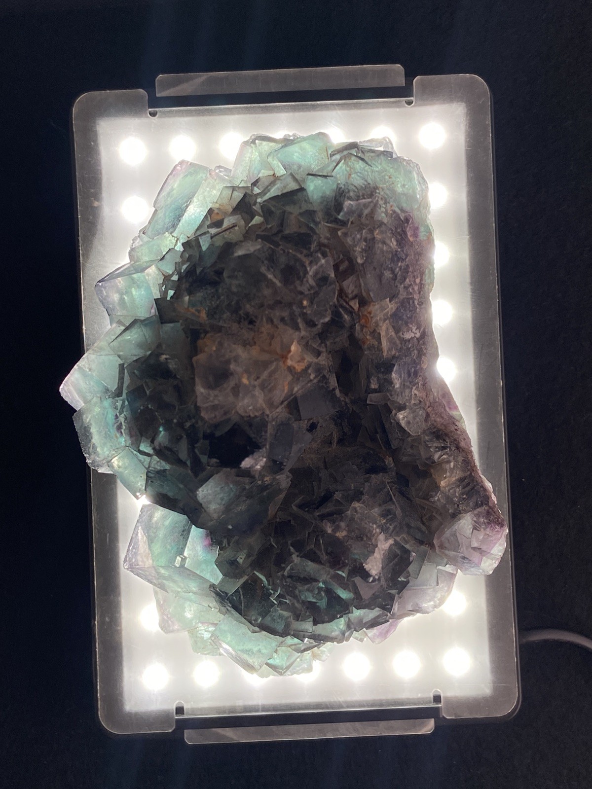 662g Solid Color Change Fluorite Cluster Twin Cubic Crystals UV Fluorescent