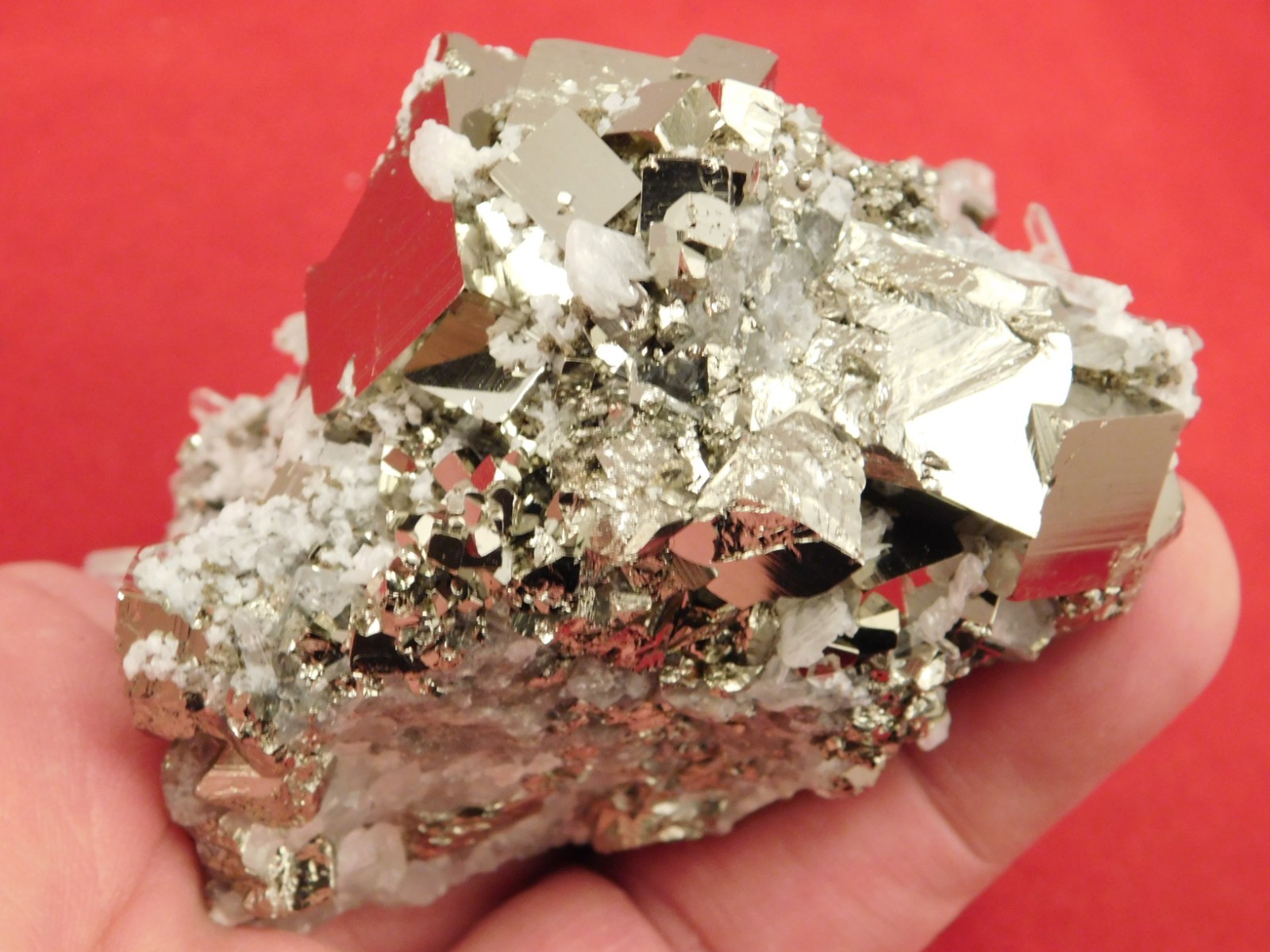 Larger! SUPER Nice PYRITE Crystal CUBE Cluster with Quartz Peru 297gr
