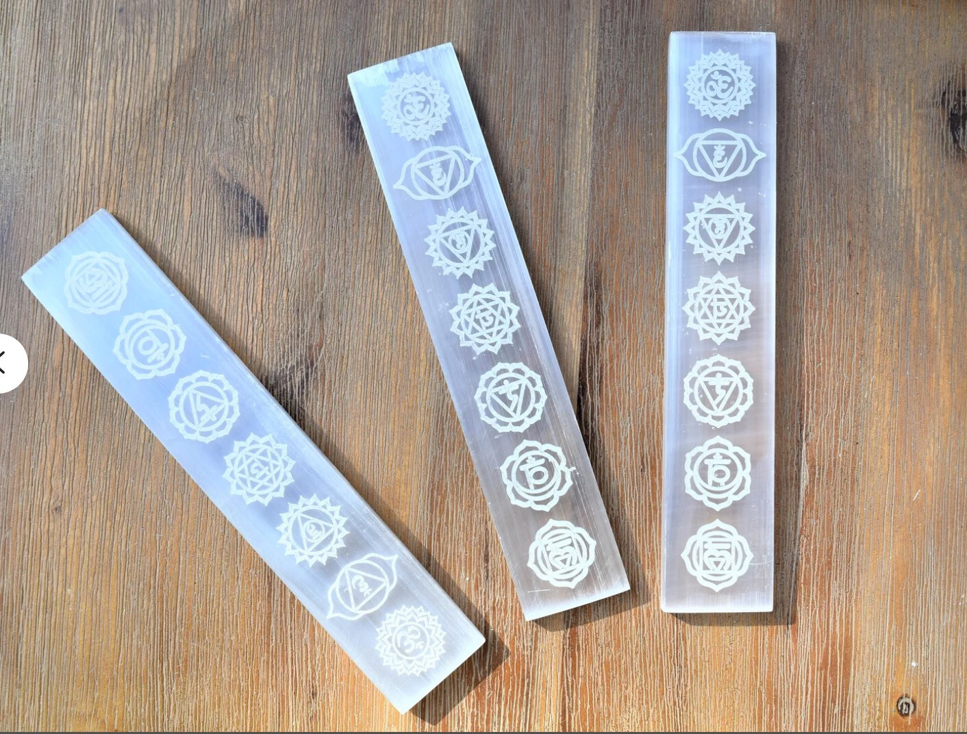 8 ” Polished Selenite Charging Plate XL Engraved Chakra Crystal Display Flat Wan