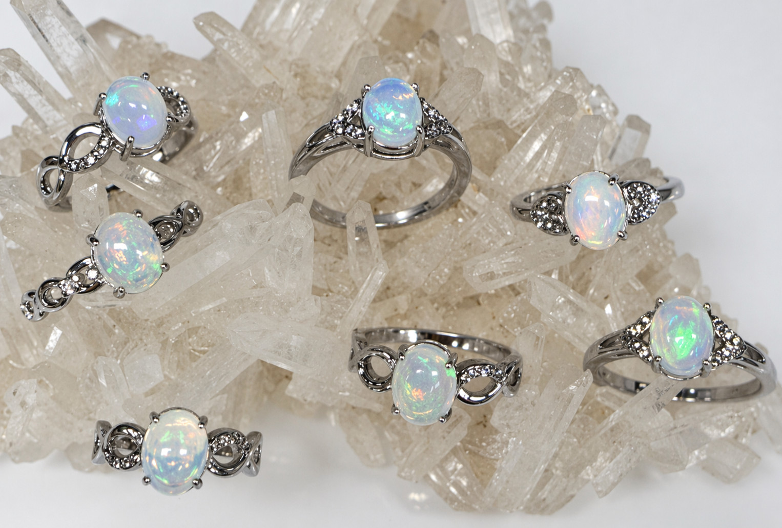 Wholesale 7 Pcs Natural Opal Stainless Steel Rings 7x9mm