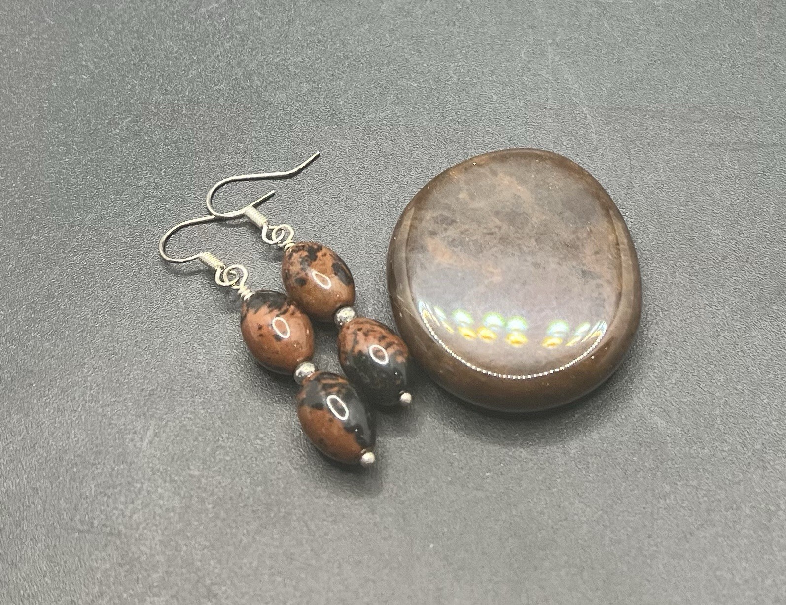 Mahogany Obsidian Polished Stone & Handmade Earrings set