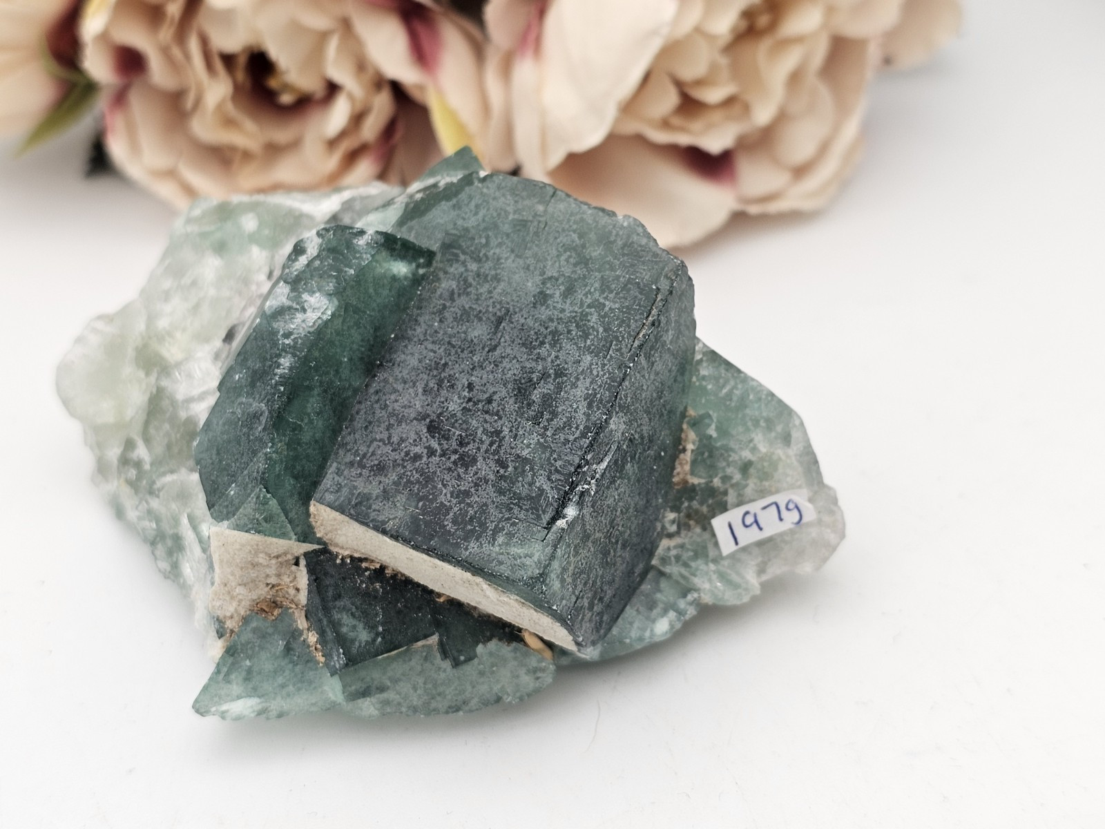 Green Teal Cubic Fluorite Specimen Rare crystal Raw 197g 7.8cm Blue