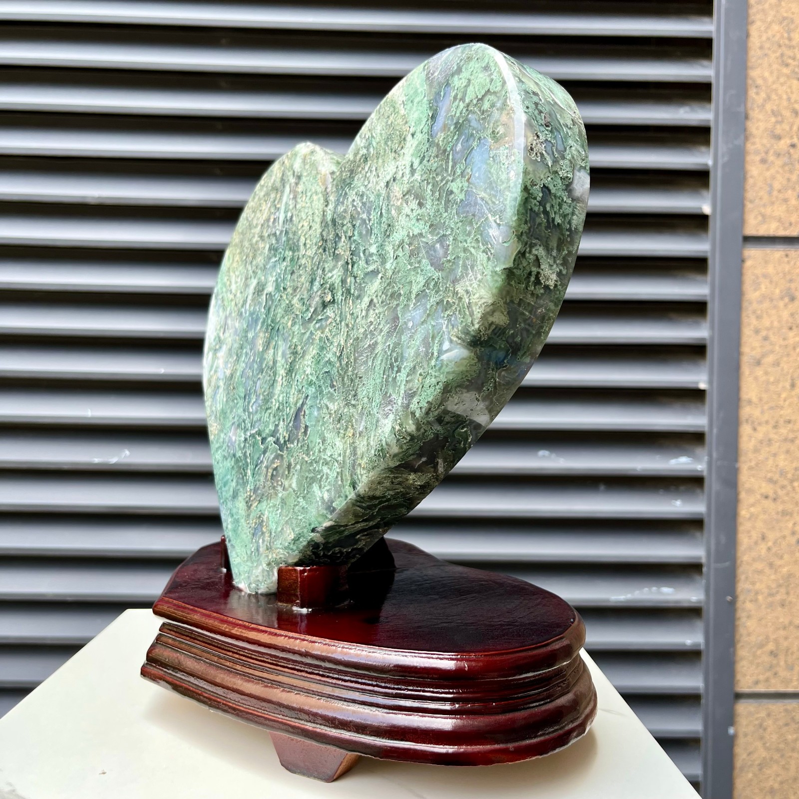 14 lb Moss Agate Crystal Heart Fathers Day Present Green Stone Home Art