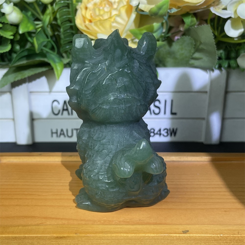 0.8LB 3.7″Natural Green Aventurine Qilin Hand Carved Crystal Mineral Figurine