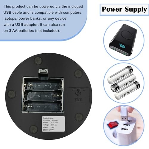 LED Rotating Display Stand, 4.72in Black Plastic Motorized Turntable Base