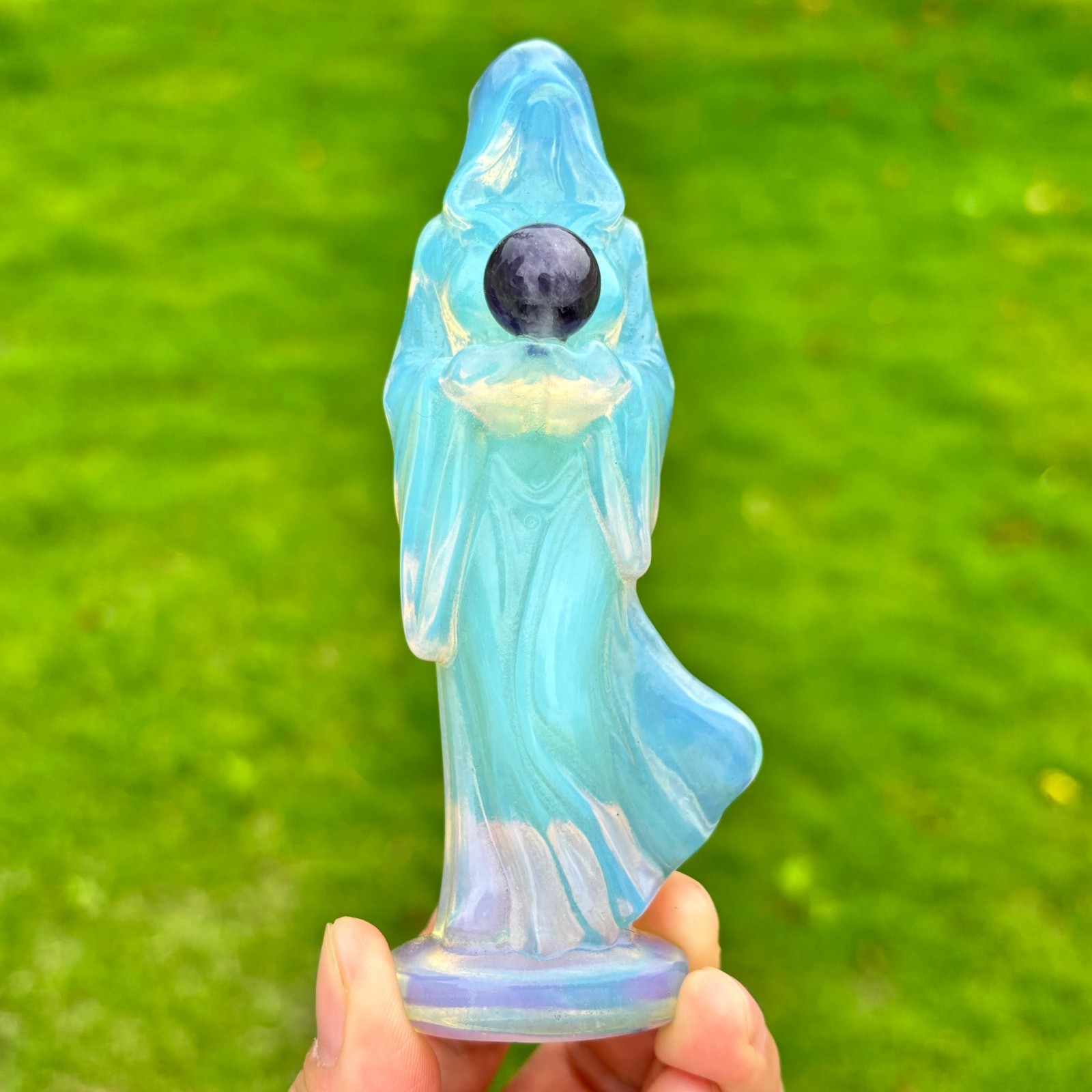 Opal Quartz skull Hand carved Crystal Ghost Girl Skull ball healing Decor 1pc