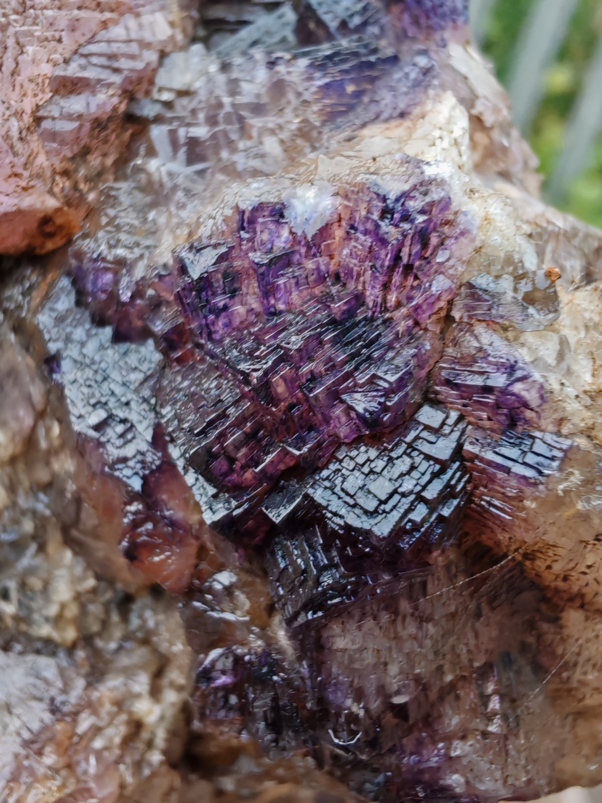 Blue John Fluorite Large Raw Crystal Cluster On Fossil Matrix