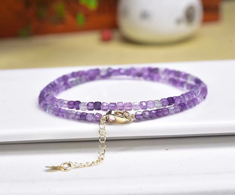 3.3mm Natural Purple Flourite Crystal Choker Healing Dainty Women’s Necklace