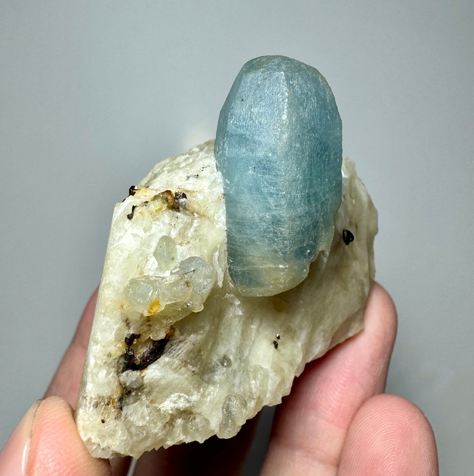 78 Grams Full Terminated Top Fluorescent Sky Blue Afghanite Crystals On Calcite