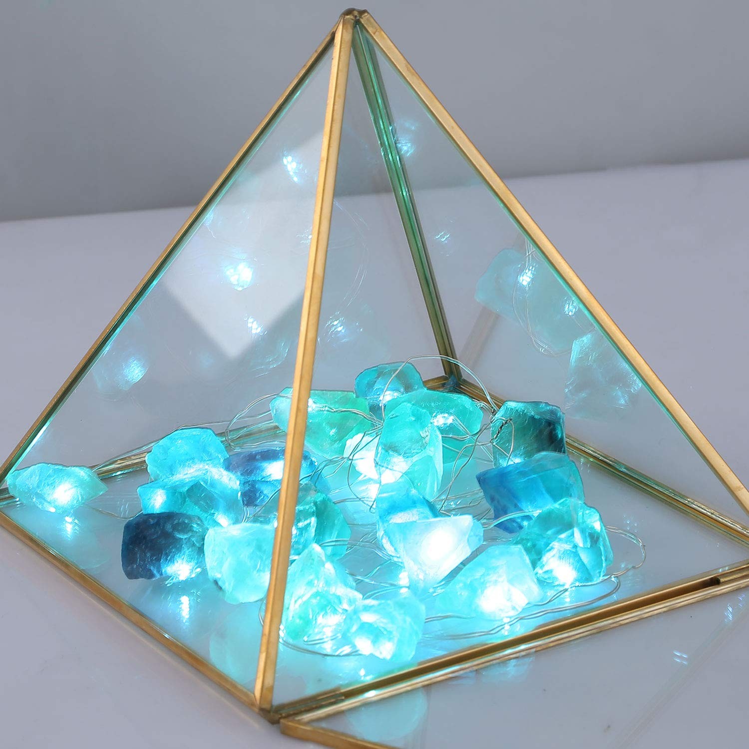 Natural Fluorite String Lights Raw Crystal Decorative Lights Healing Cluster Lit