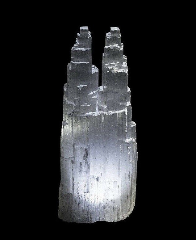 Large or Extra Large Double Twin Tower Selenite Skyscraper Lamp, 10 to 16″ Tall