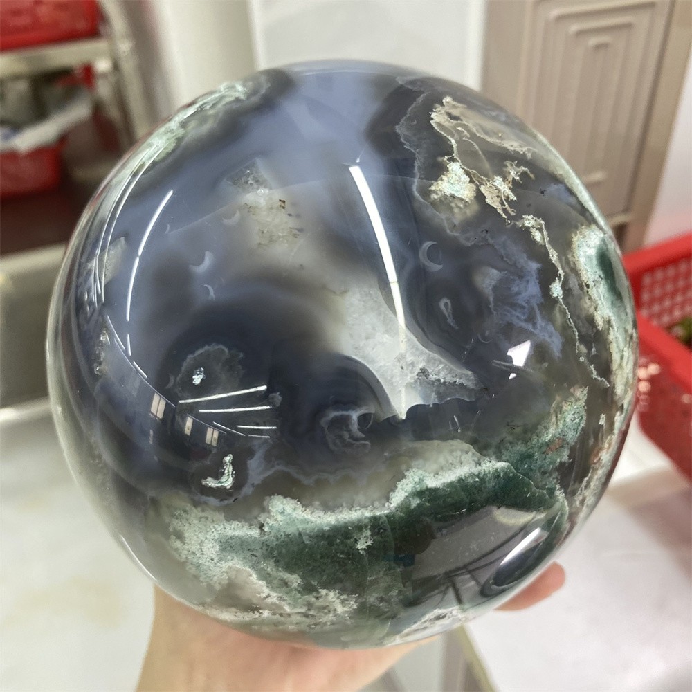 7.1LB 4.7″Natural A++Green Moss Agate Sphere Crystal Reiki Healing Ball Decor