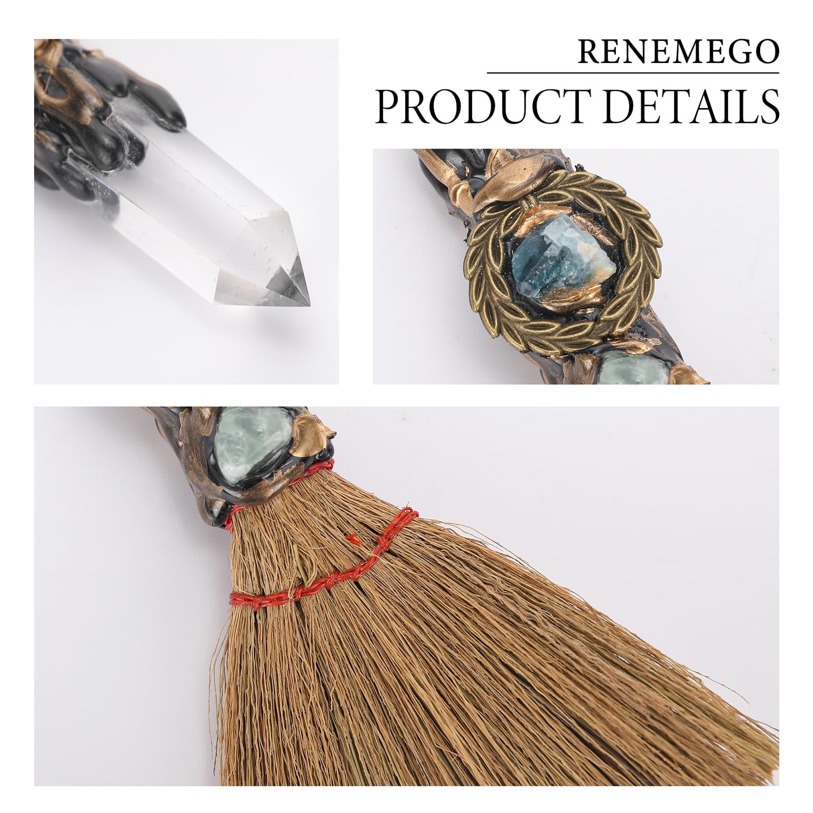 Witch Crystal Altar Broom – Natural Crystal Magic Broom for Wiccan Décor Hall…
