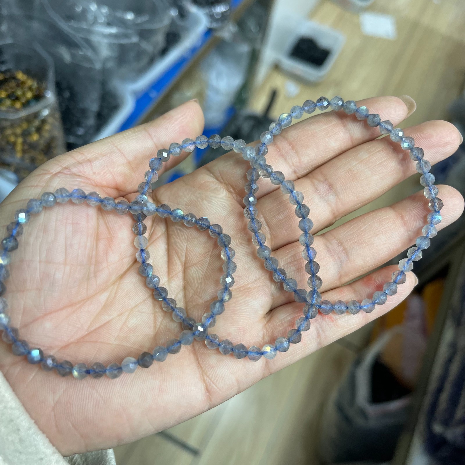 Wholesale 3pcs Labradorite Polyhedron Bracelet 4mm Crystal Healing Bracelet