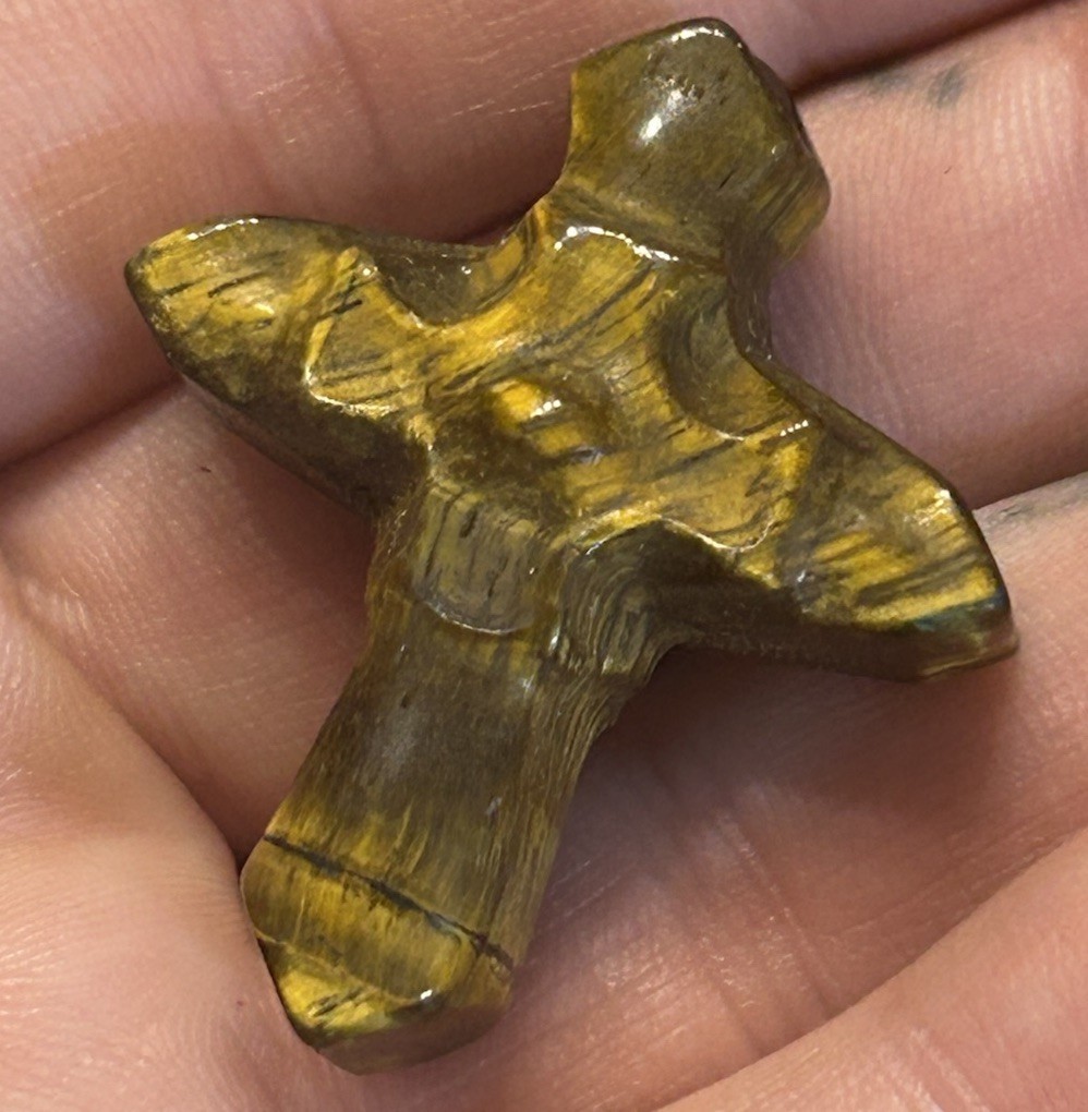 Tigers Eye Cross Crystal Carving Polished natural Stone