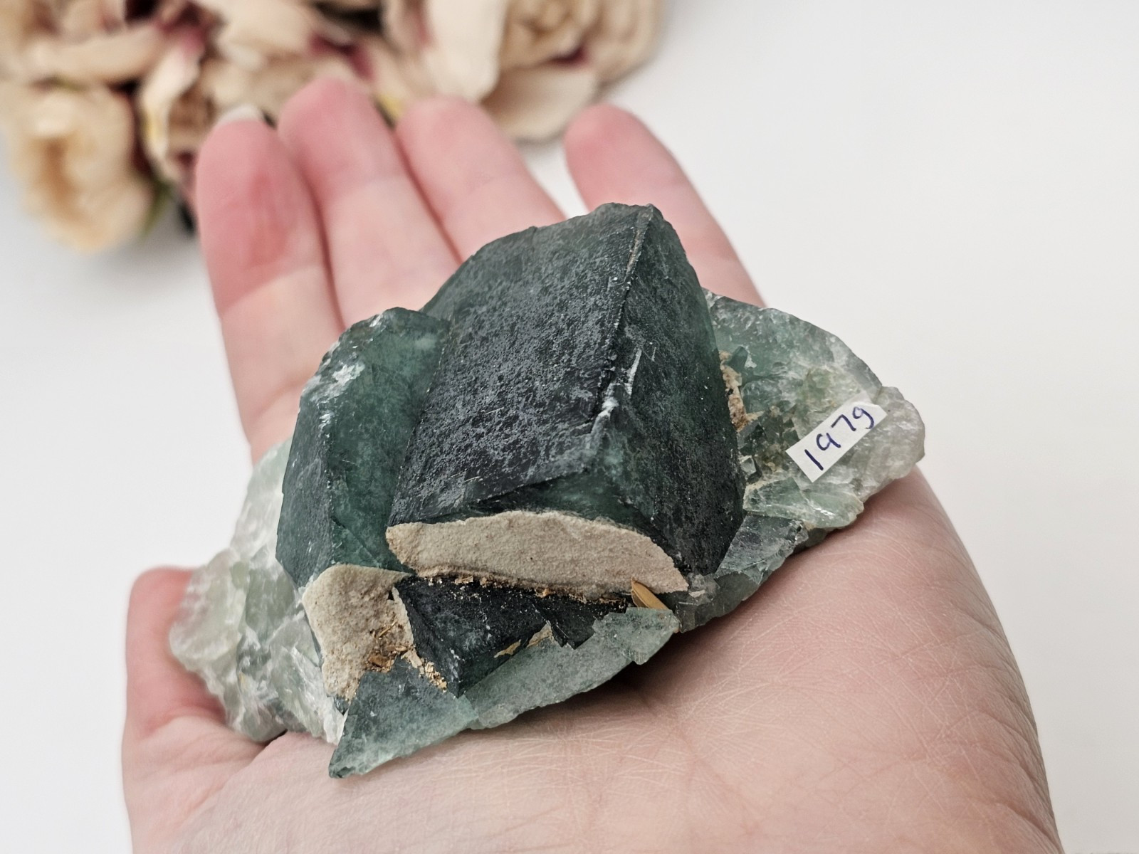 Green Teal Cubic Fluorite Specimen Rare crystal Raw 197g 7.8cm Blue