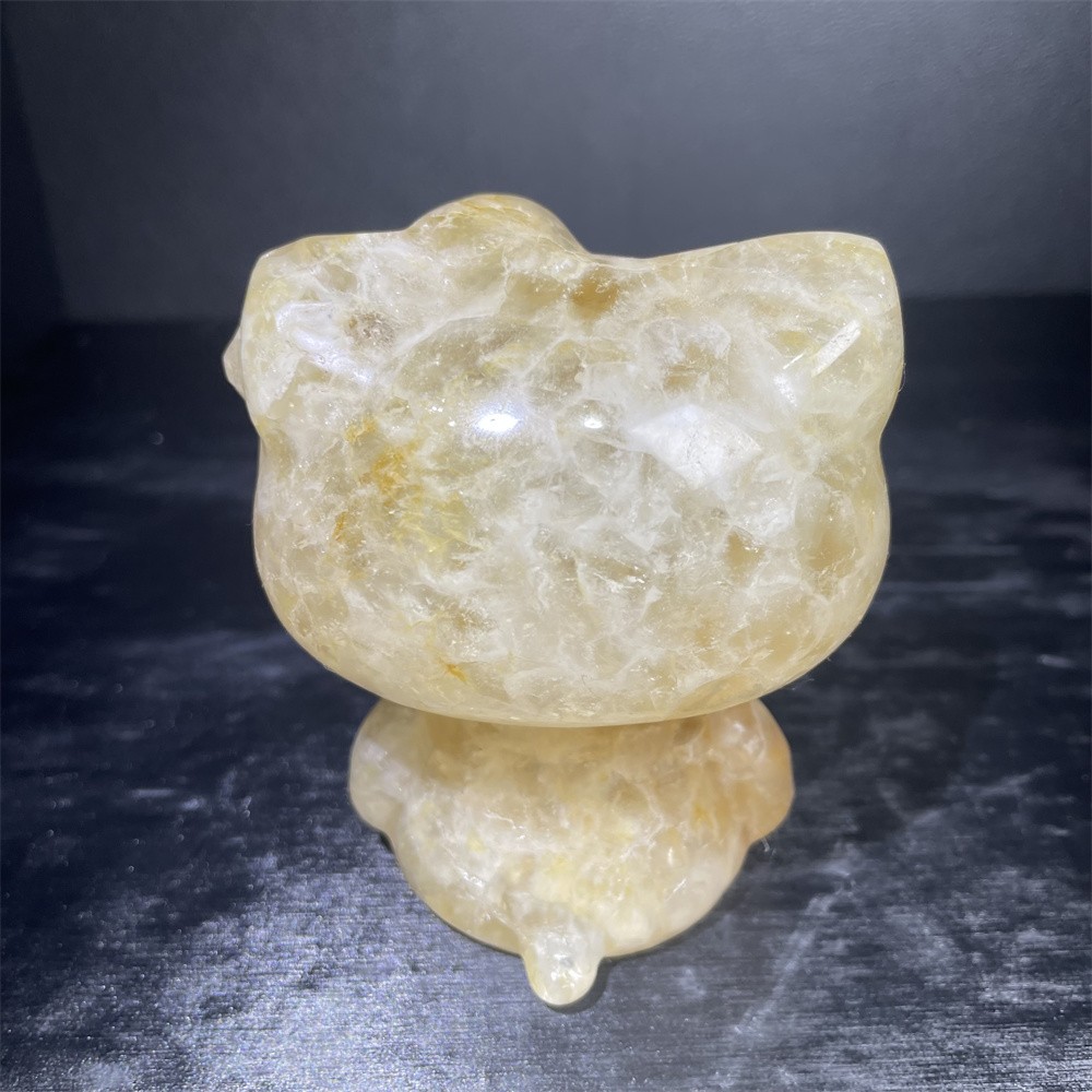 1.4LB 3.7″Natural Golden Healer Kiity Cat Statue Crystal Reiki Carving Decor