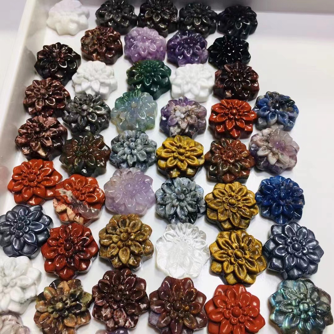 5pc Natural Mix Quartz Carved Flower Skull Crystal Reiki Healing Gem Random