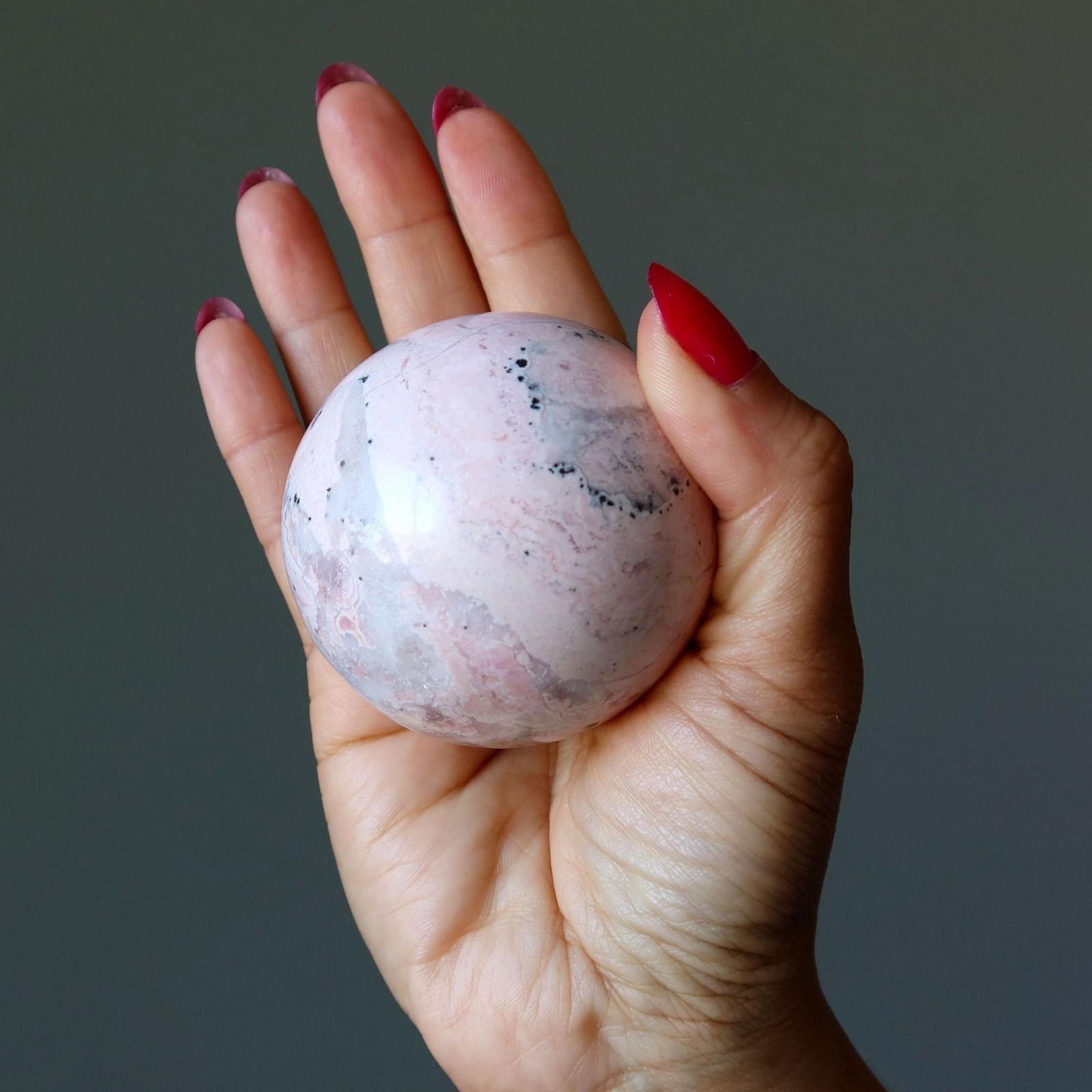 Rhodonite Sphere Wild Lover Crystal Ball Heart Chakra Pink Gemstone Orb 2.3″