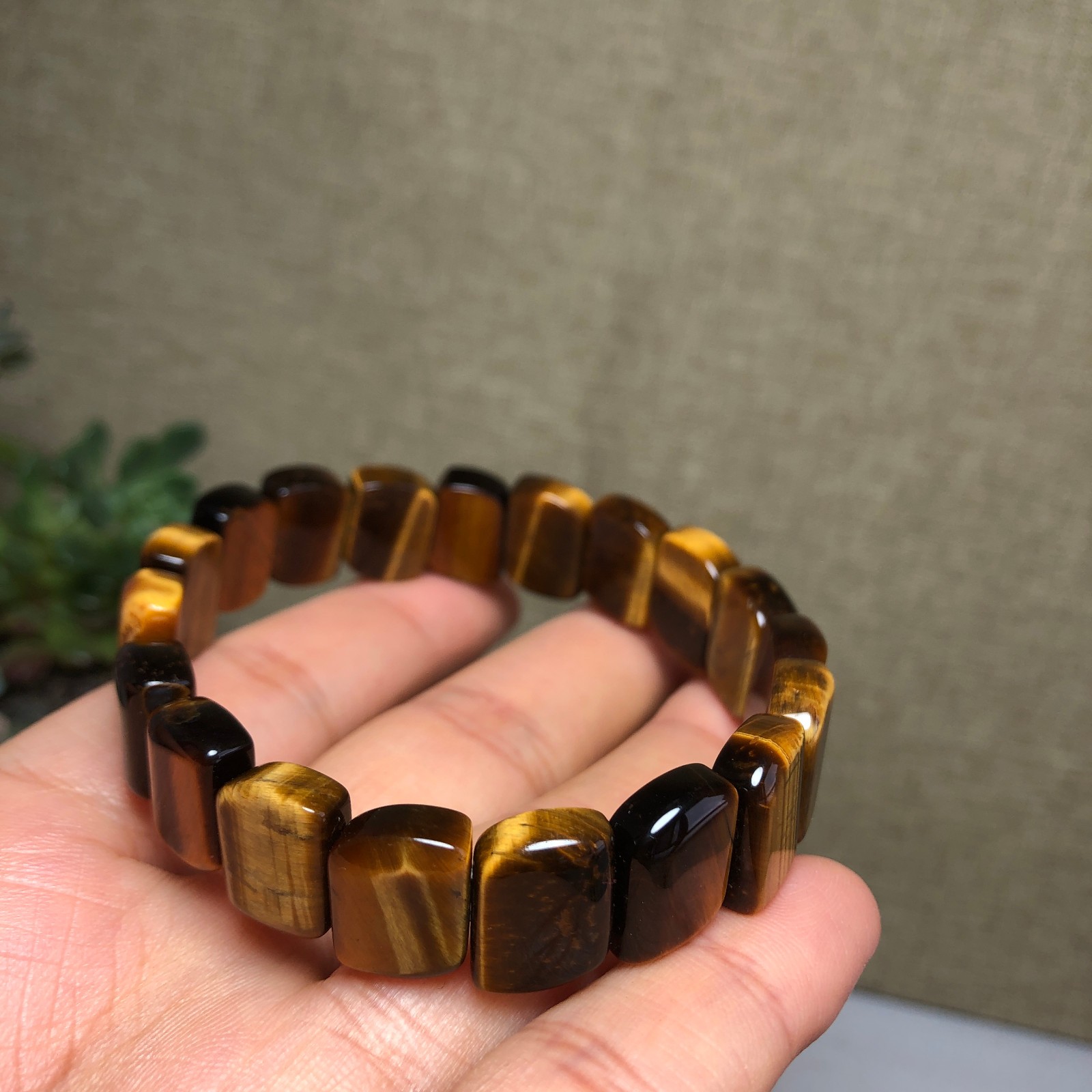 Rare Natural yellow tiger eye Crystal chain aspect beads bracelet 29g A4751